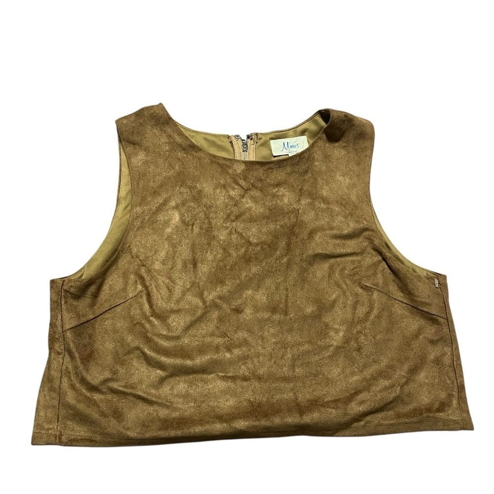 Brown Fall Suede Sleeveless Tank Top Size Large Western Crop Layer Boho Autumn
